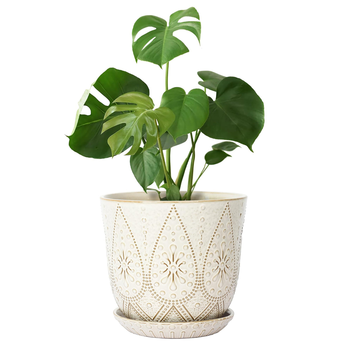 Gepege Ceramic Plant Pots, 6 Inch Indoor Planters with Drainage & Saucers