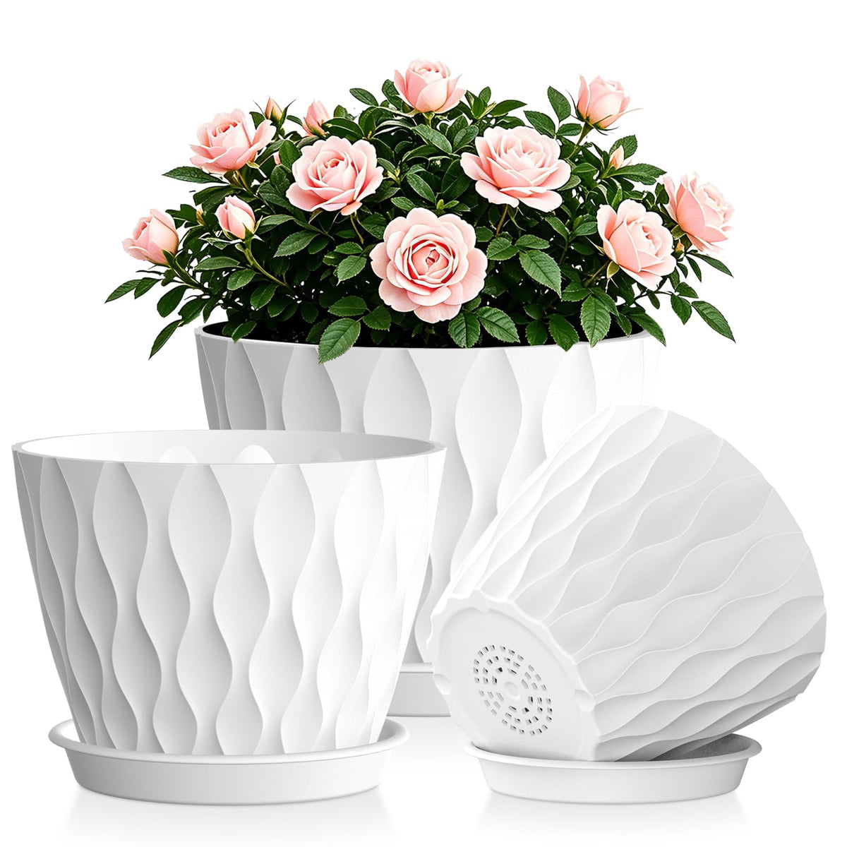 Plant Pots for Indoor Plants 3 Pack 10/9/8 Inch Plastic Planters