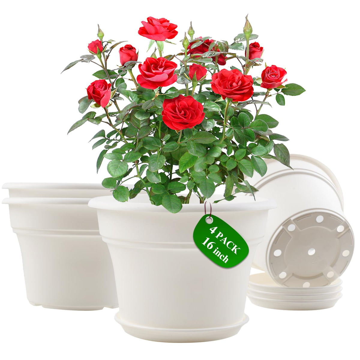 Pottiffe Plant-Pots-Planters-Indoor-Outdoor, 10 inch 4 Pack Green
