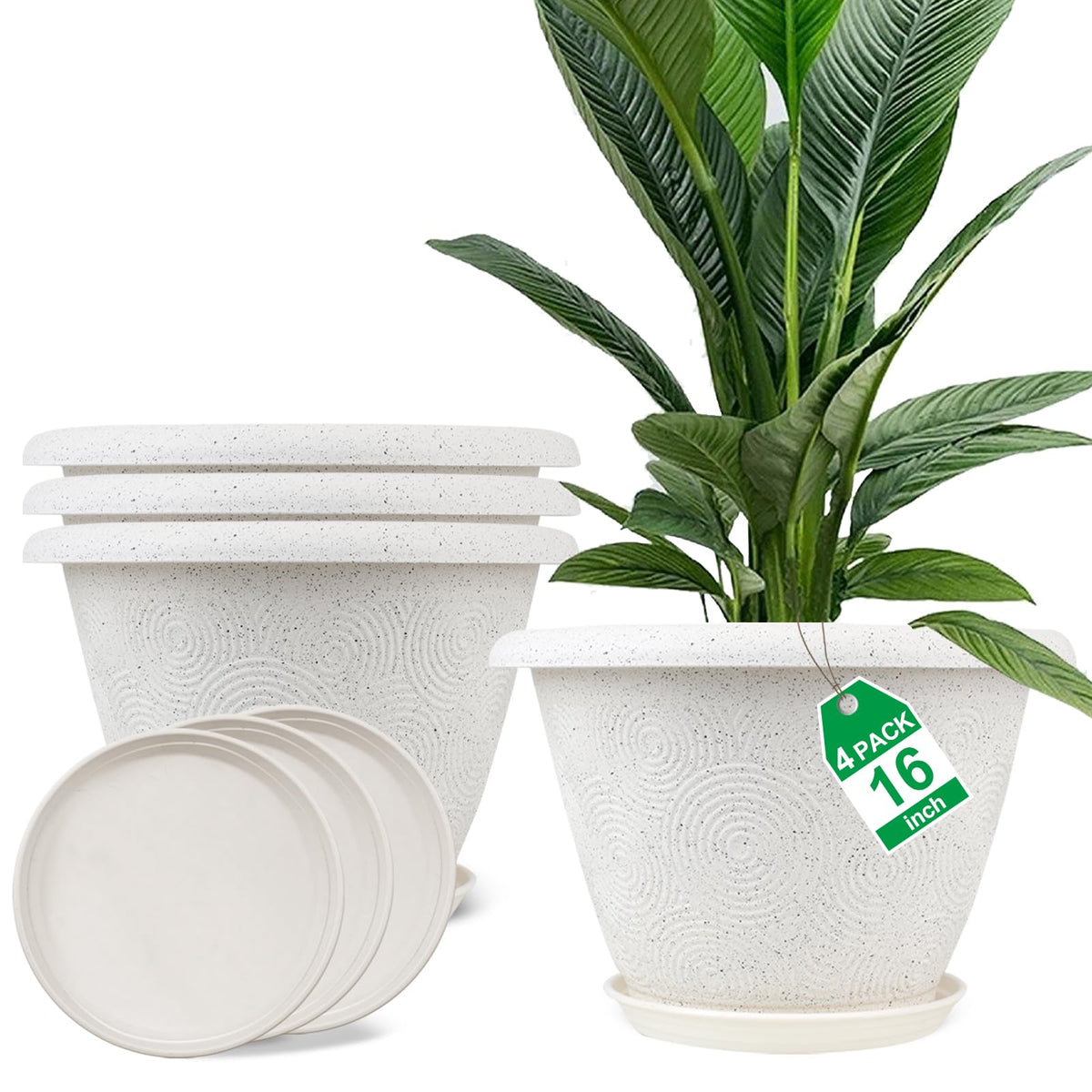 Fodetyff 8 Inch Flower Pots Planters for Indoor Outdoor Plants, 4 Pack Plastic Small Plant Pots with Drainage Hole & Tray, Modern Decorative Garden Pot with Saucer, Plant Container for House
