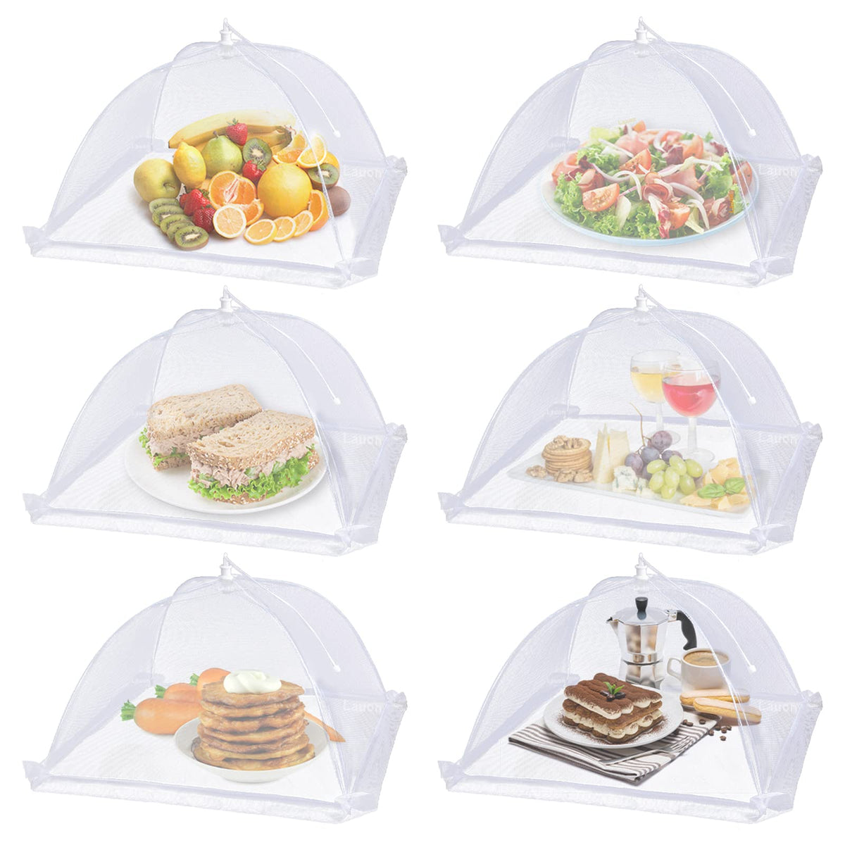 Large Food Cover,6 Pack Mesh Food Tent,17"x17",White Nylon Covers,Pop-Up Umbrella Screen Tents,Patio Net for Outdoor Camping, Picnics, Parties,BBQ,Collapsible and Reusable