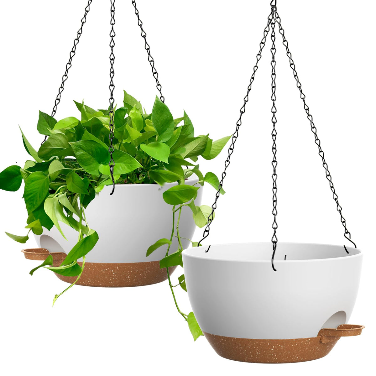UOUZ 13 Inch 2 Pack Large Self Watering Hanging Planters for Indoor Outdoor Plants, Hanging Plant Pots with Removable 50 Oz Reservoir, Plastic Hanging Basket for Window Porch Garden Balcony, Black