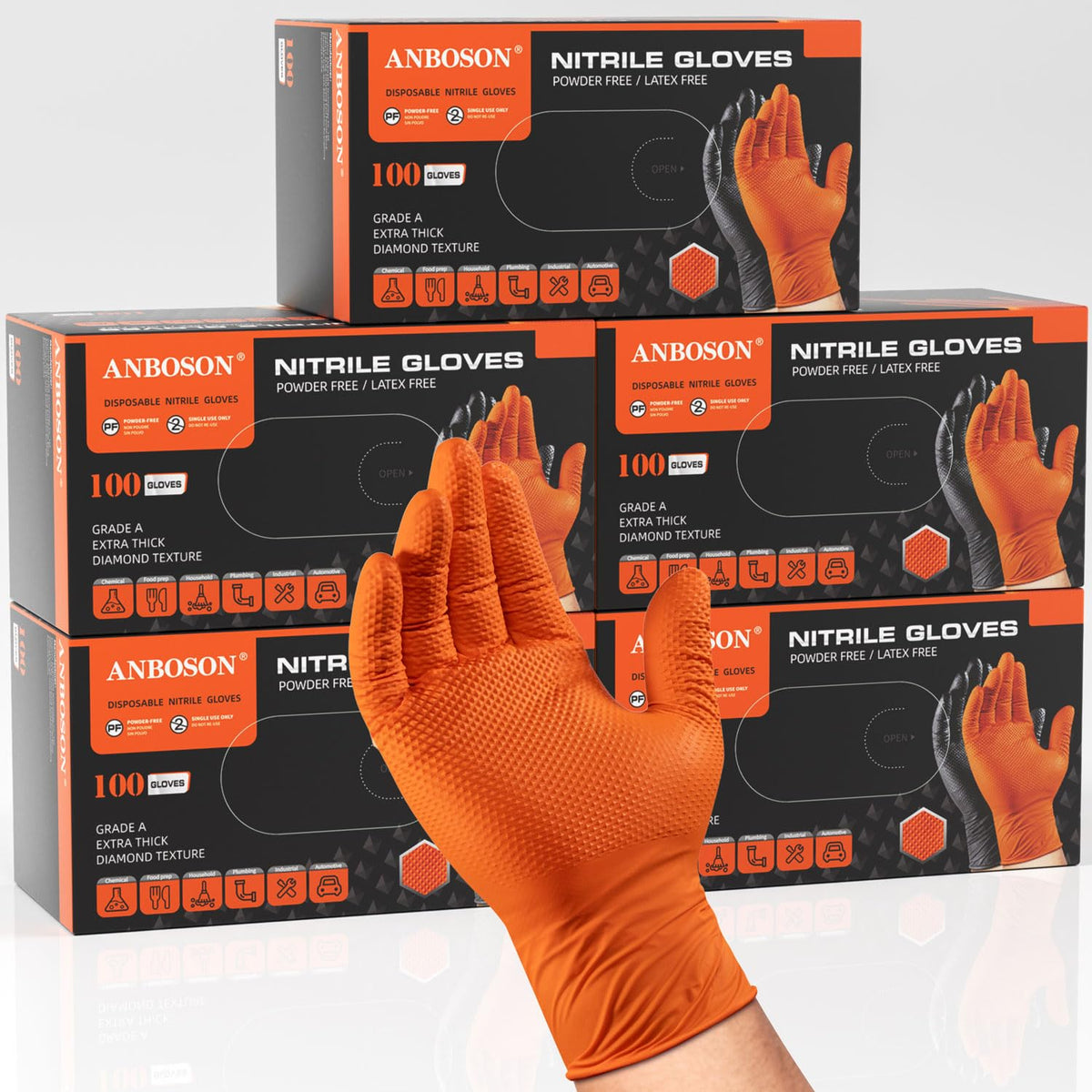 ANBOSON 10 Mil Heavy Duty Mechanic Nitrile Gloves, Large Black 100 Count