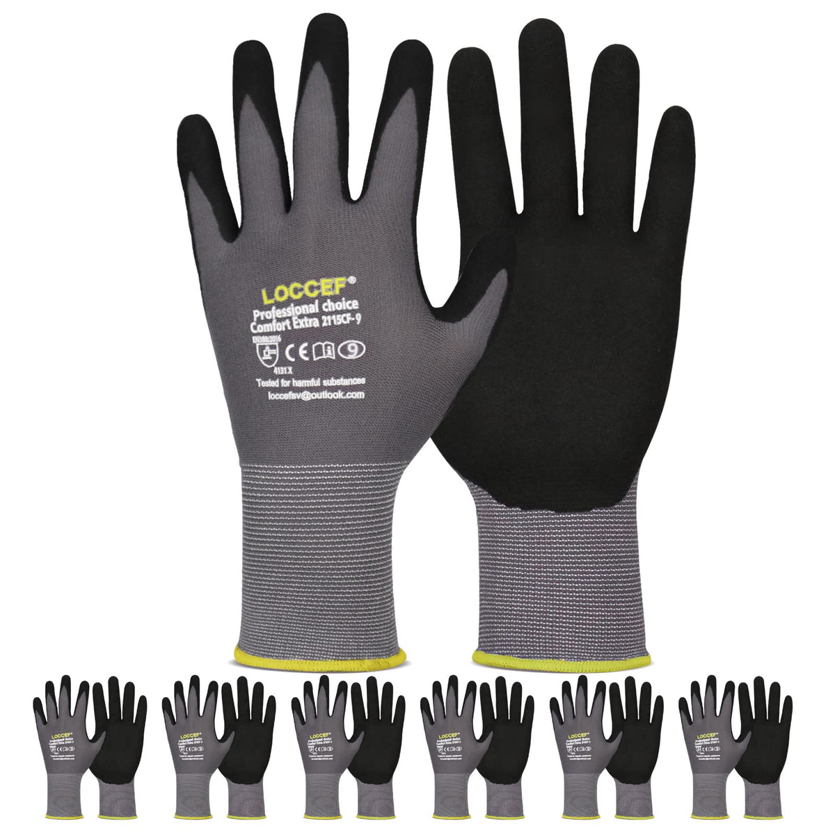 LOCCEF MicroFoam Nitrile Coated Safety Work Gloves