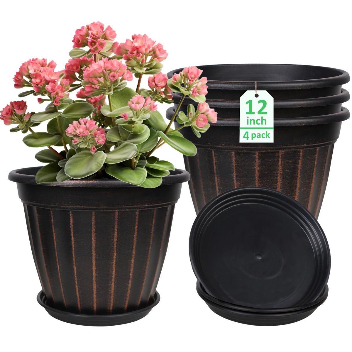 10 Inch Plant Pots,4 Pack Flower Pot,Planters Pot with Drainage Hole