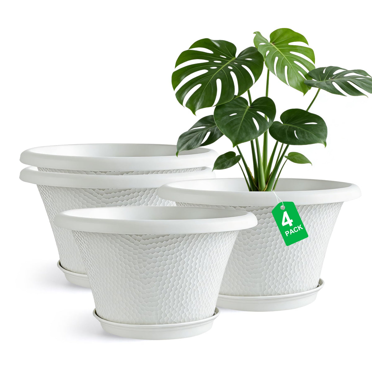 Quarut 12 Inch Pots for Plants,4 Pack Large Flower Pots with Drainage Hole