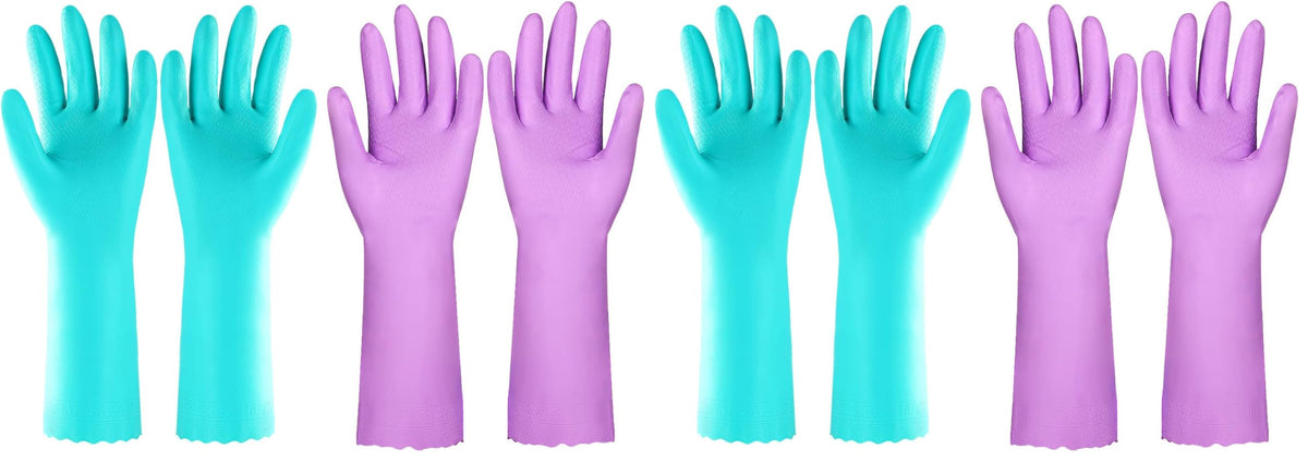 Elgood Reusable Dishwashing Cleaning Gloves with Latex free, Cotton lining,Kitchen Gloves 2 Pairs,Purple+blue Medium