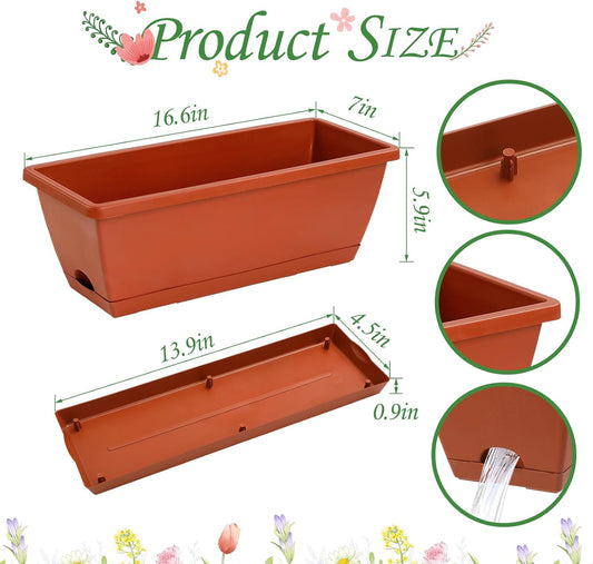 12Pcs 17Inches Rectangle Planter Box with Drainage Holes and Trays