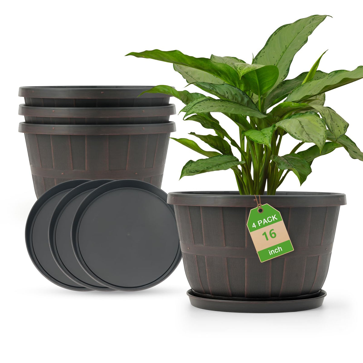 Quarut 4 Pack 10 inch Flower Pots,Plastic Plants Pots Outdoor