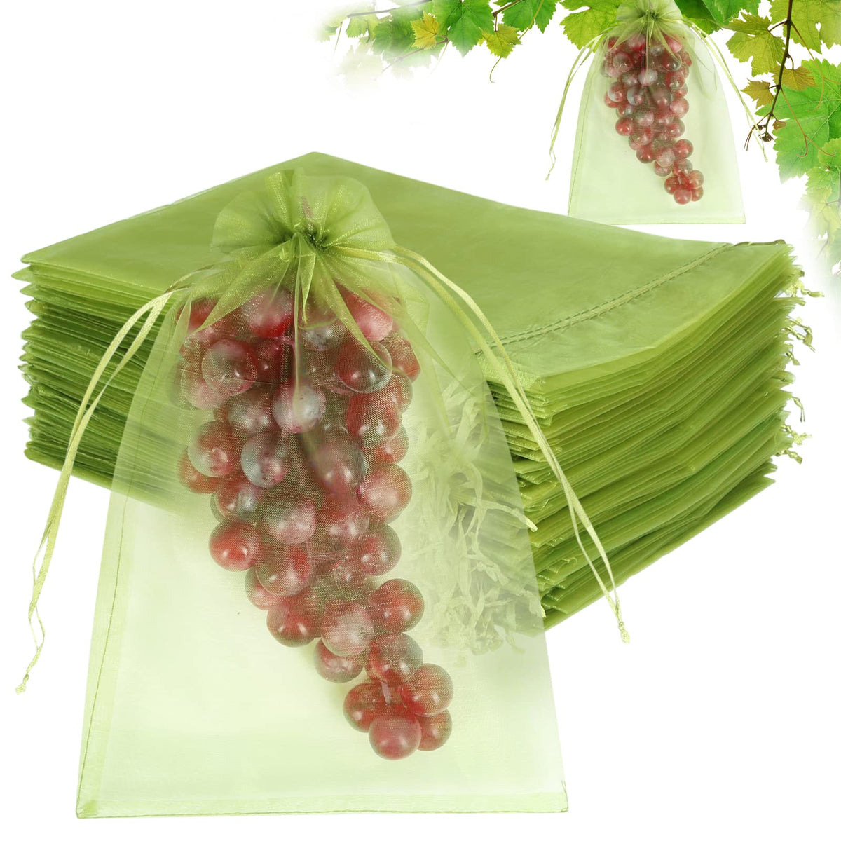 HRX Package 100pcs Mesh Fruit Protection Bags 6x9 in for Gardeners (Green)