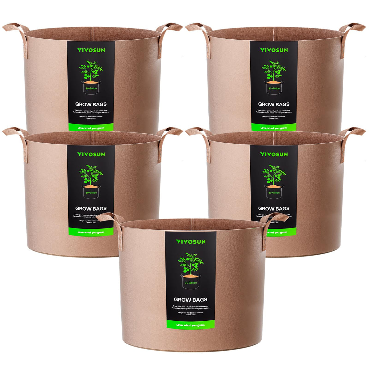 VIVOSUN 5-Pack 5 Gallon Plant Grow Bags Fabric Pots with Handles