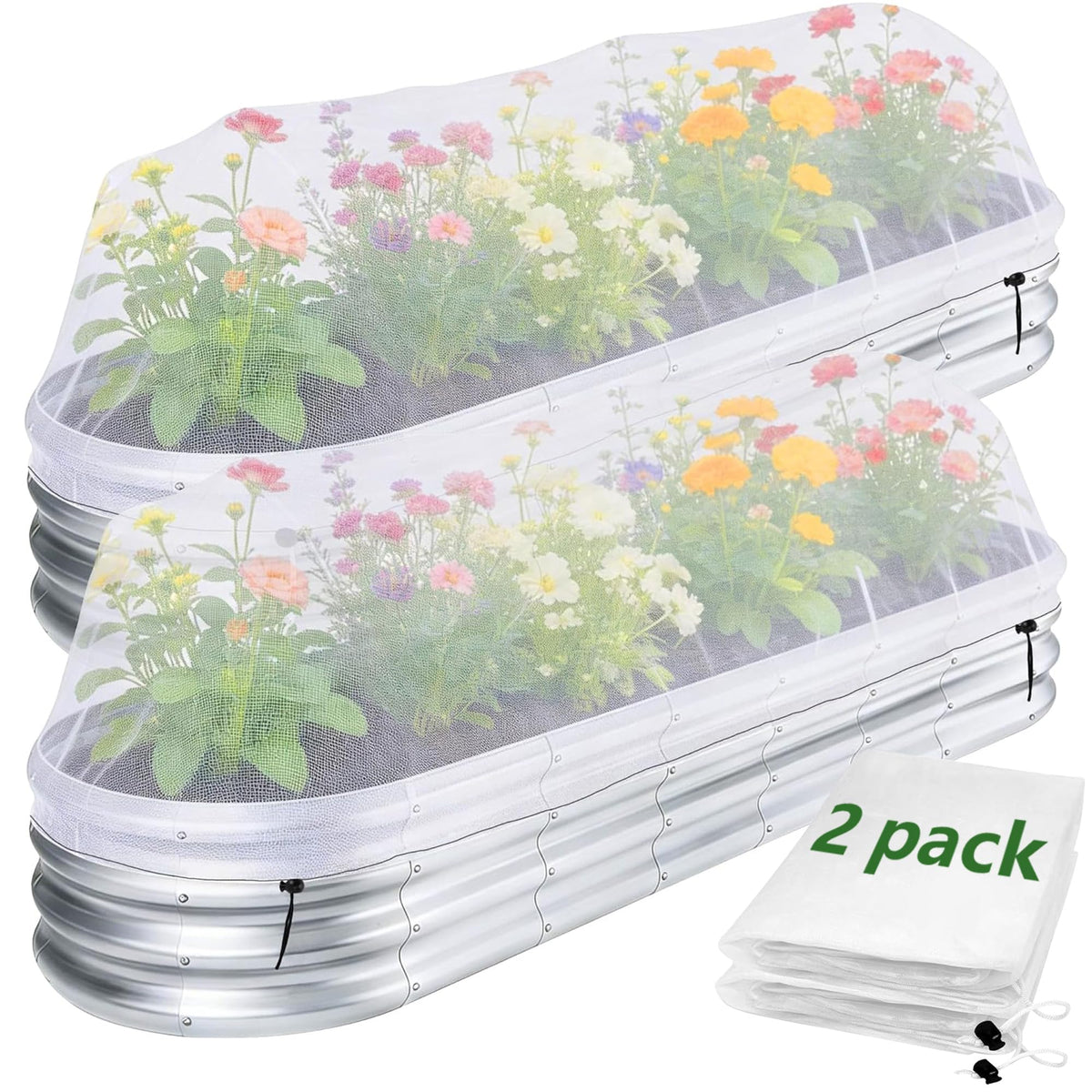 2 Pack Garden Netting for Raised Beds, 37.4" x 19.6" x 19.6" Garden Bed Insect Bird Netting Cover, Raised Garden Bed Plant Cover Mesh Pest Barrier Screen for Protecting Vegetables Fruits Flowers