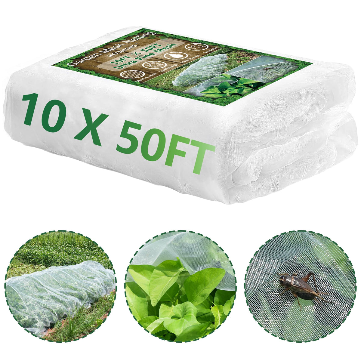 10 * 50FT Ultra Fine Garden Mesh Netting Pest Barrier, White Plant Covers for Outdoor Patio Greenhouse Crops Vegetables Fruit Flower Garden Protection, Row Covers Fabric Screen Insect Bug Bird Netting