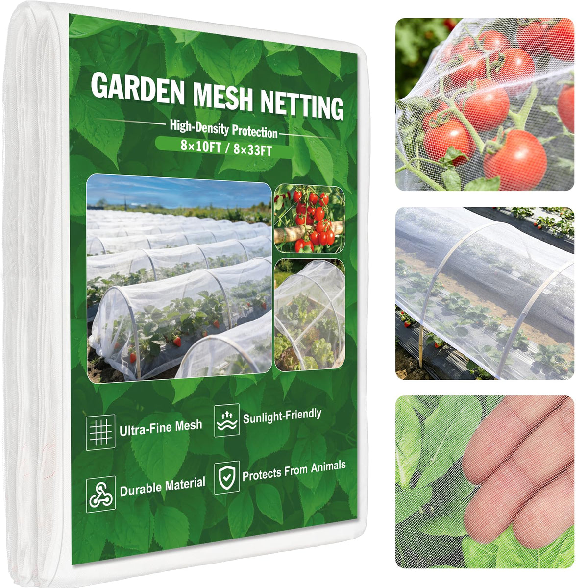 FEED GARDEN Garden Netting 8x33FT Ultra-Fine Mesh PE Cover for Vegetables Fruits Garden Row Cover Raised Bed Durable Protection from Birds Animals