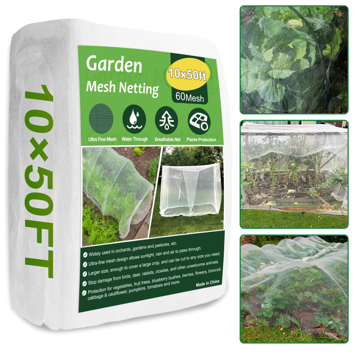 NONMON Garden Netting, 2 Pack 10x33FT Ultra Fine Mesh Insect Netting