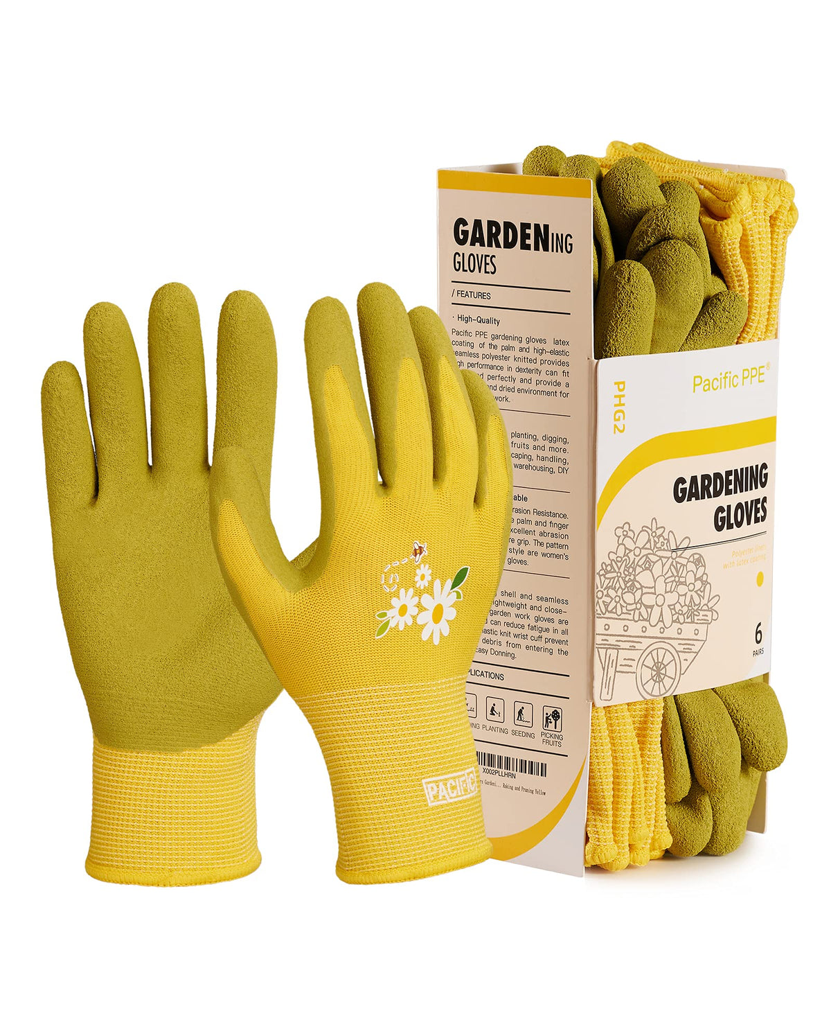 PACIFIC PPE 6 Pairs Gardening Gloves for women, Rubber Coated Garden Gloves, Ladies Yard Work Gloves, Breathable, Purple & Yellow & Red, Small