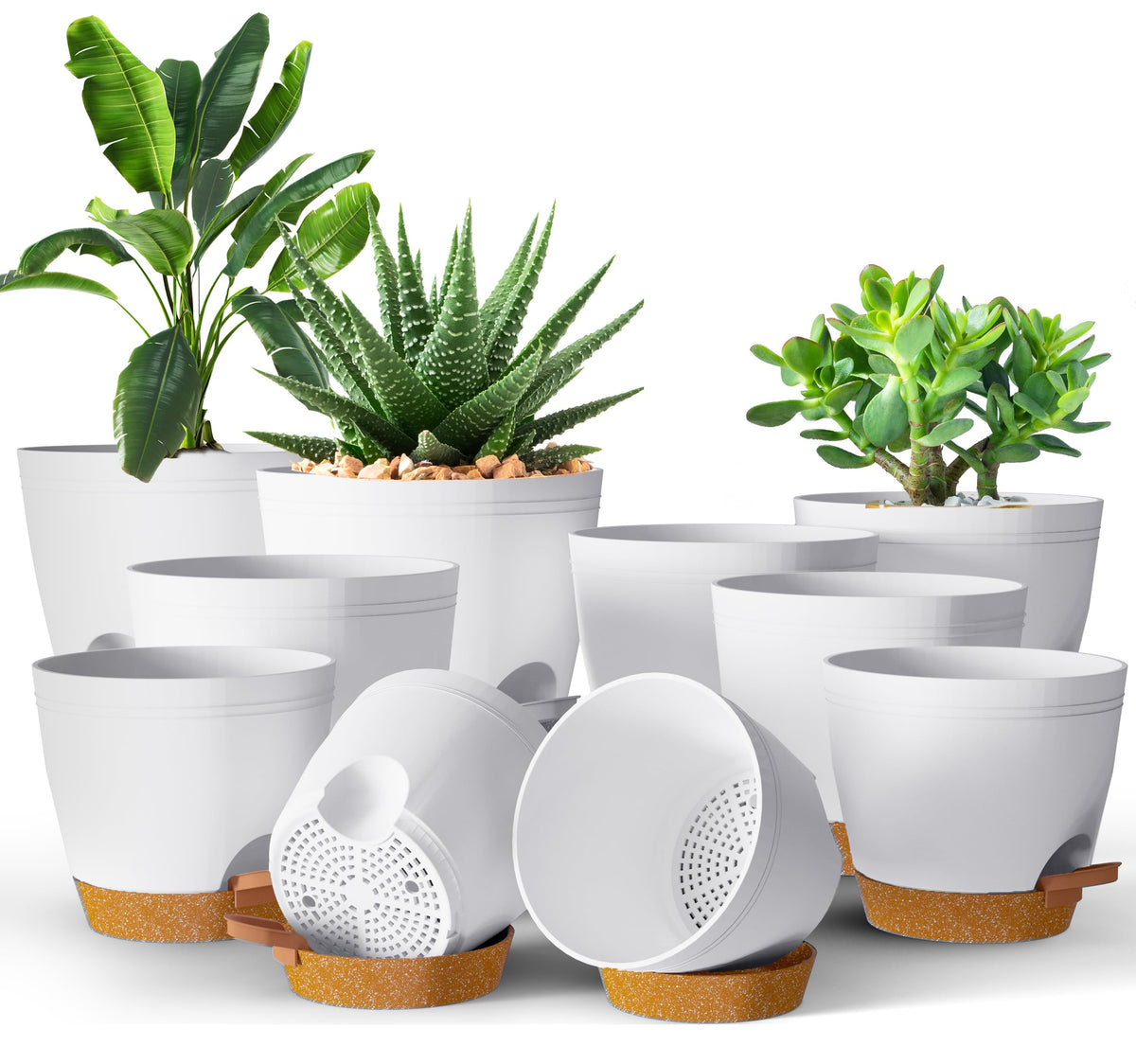 Utopia Home Self Watering Pots for Indoor Plants 6.8"/6.4"/5.9"/5.5"/4.9" Set of 5, Planters for Indoor Plants, Small Multi-Size Flowerpot, Plant Pots with Drainage & Reservoir (White)