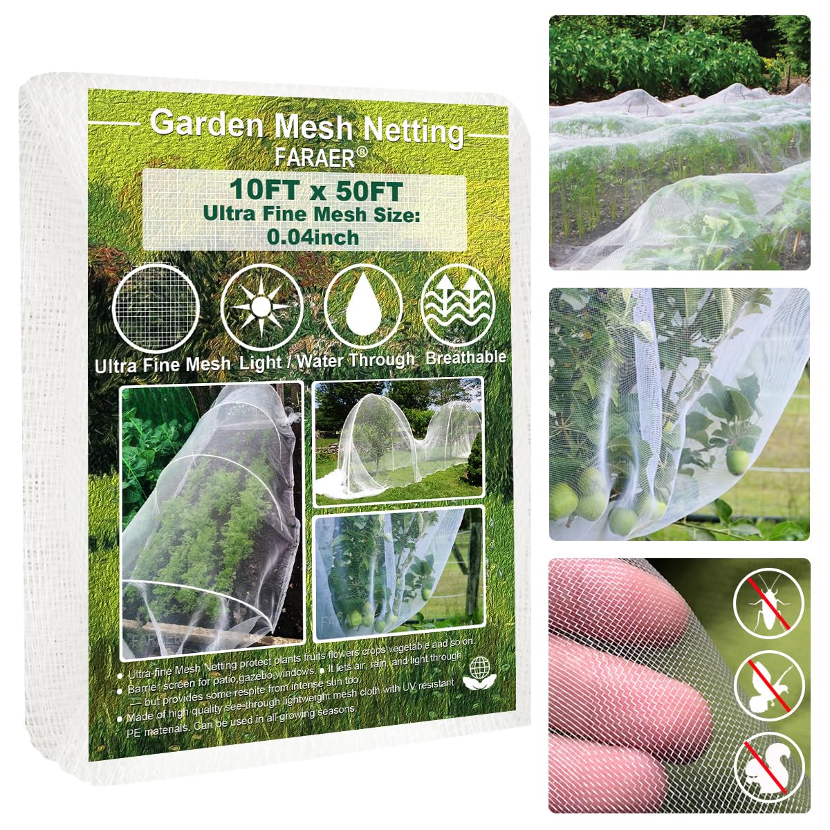 Garden Pest Barrier Netting, Thickened Mesh Net Bugs Out Plant Covers 10x33Ft Ultra Fine Protection Netting for Vegetable Plants Fruit Flowers Greenhouse Row Cover Raised Bed Insect Barrier Screen Net