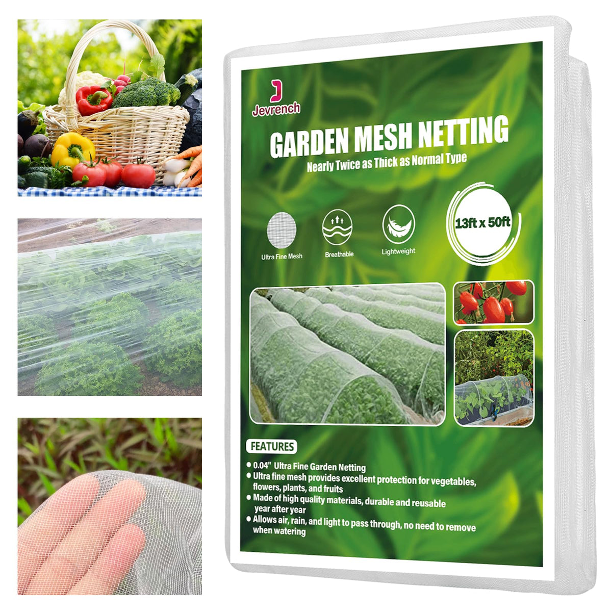 Jevrench 4 x 25 ft Garden Netting Row Cover, Ultra Fine Mesh for Plants