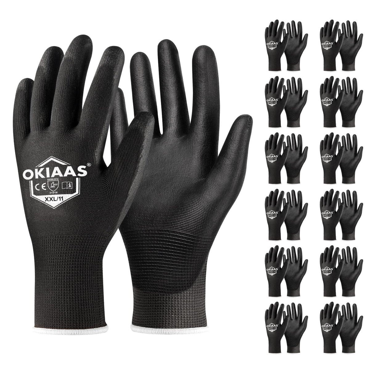 OKIAAS Men's Ultra-Thin and Lightweight Working Gloves with Grip, 12 Pairs, Black, Medium