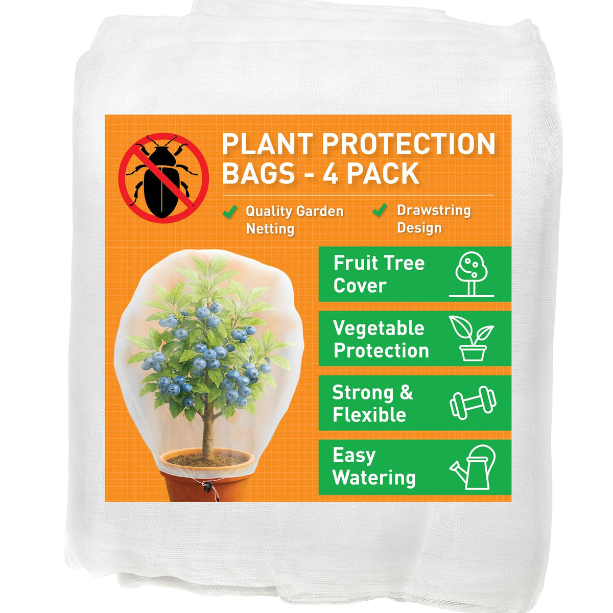 Fruit Tree Protection Bags 4x4.5 FT | Pack of 4 Garden & Insect Netting