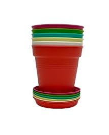 Mintra Garden Pots, 4 Pack Bulk Plastic Plant Pots with Drainage Tray, Round Indoor & Outdoor Decorative Planters with Drain Holes for Flowers, Herbs & Plants, 19cm Diameter – Fuchsia, 7.5in Wide