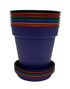Mintra Garden Pots, 4 Pack Bulk Plastic Plant Pots with Drainage Tray, Round Indoor & Outdoor Decorative Planters with Drain Holes for Flowers, Herbs & Plants, 19cm Diameter – Fuchsia, 7.5in Wide