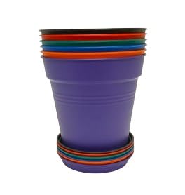 Mintra Garden Pots, 4 Pack Bulk Plastic Plant Pots with Drainage Tray, Round Indoor & Outdoor Decorative Planters with Drain Holes for Flowers, Herbs & Plants, 19cm Diameter – Fuchsia, 7.5in Wide