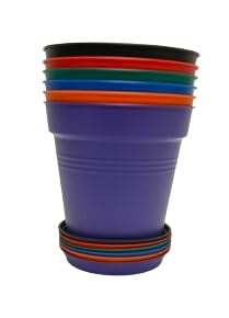 Mintra Garden Pots, 4 Pack Bulk Plastic Plant Pots with Drainage Tray, Round Indoor & Outdoor Decorative Planters with Drain Holes for Flowers, Herbs & Plants, 19cm Diameter – Fuchsia, 7.5in Wide