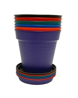 Mintra Garden Pots, 4 Pack Bulk Plastic Plant Pots with Drainage Tray, Round Indoor & Outdoor Decorative Planters with Drain Holes for Flowers, Herbs & Plants, 19cm Diameter – Fuchsia, 7.5in Wide