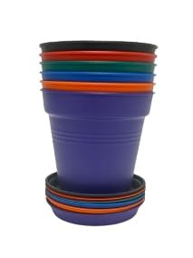 Mintra Garden Pots, 4 Pack Bulk Plastic Plant Pots with Drainage Tray, Round Indoor & Outdoor Decorative Planters with Drain Holes for Flowers, Herbs & Plants, 19cm Diameter – Fuchsia, 7.5in Wide