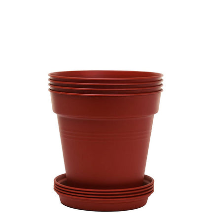 Mintra Garden Pots, 4 Pack Bulk Plastic Plant Pots with Drainage Tray, Round Indoor & Outdoor Decorative Planters with Drain Holes for Flowers, Herbs & Plants, 19cm Diameter – Fuchsia, 7.5in Wide