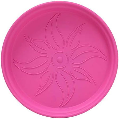 Mintra Garden Pots, 4 Pack Bulk Plastic Plant Pots with Drainage Tray, Round Indoor & Outdoor Decorative Planters with Drain Holes for Flowers, Herbs & Plants, 19cm Diameter – Fuchsia, 7.5in Wide