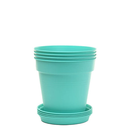 Mintra Garden Pots, 4 Pack Bulk Plastic Plant Pots with Drainage Tray, Round Indoor & Outdoor Decorative Planters with Drain Holes for Flowers, Herbs & Plants, 19cm Diameter – Fuchsia, 7.5in Wide