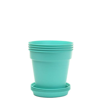 Mintra Garden Pots, 4 Pack Bulk Plastic Plant Pots with Drainage Tray, Round Indoor & Outdoor Decorative Planters with Drain Holes for Flowers, Herbs & Plants, 19cm Diameter – Fuchsia, 7.5in Wide