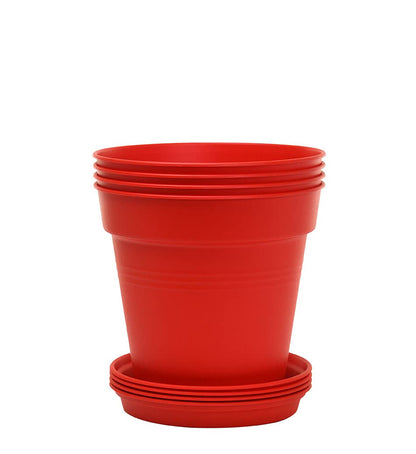 Mintra Garden Pots, 4 Pack Bulk Plastic Plant Pots with Drainage Tray, Round Indoor & Outdoor Decorative Planters with Drain Holes for Flowers, Herbs & Plants, 19cm Diameter – Fuchsia, 7.5in Wide