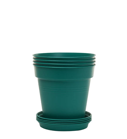 Mintra Garden Pots, 4 Pack Bulk Plastic Plant Pots with Drainage Tray, Round Indoor & Outdoor Decorative Planters with Drain Holes for Flowers, Herbs & Plants, 19cm Diameter – Fuchsia, 7.5in Wide