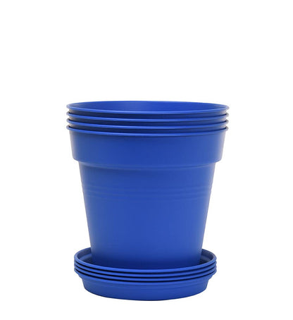 Mintra Garden Pots, 4 Pack Bulk Plastic Plant Pots with Drainage Tray, Round Indoor & Outdoor Decorative Planters with Drain Holes for Flowers, Herbs & Plants, 19cm Diameter – Fuchsia, 7.5in Wide