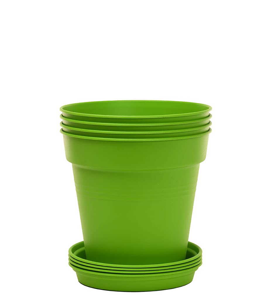 Mintra Garden Pots, 4 Pack Bulk Plastic Plant Pots with Drainage Tray, Round Indoor & Outdoor Decorative Planters with Drain Holes for Flowers, Herbs & Plants, 19cm Diameter – Fuchsia, 7.5in Wide