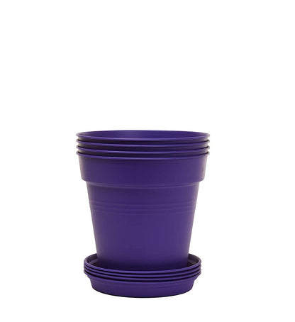 Mintra Garden Pots, 4 Pack Bulk Plastic Plant Pots with Drainage Tray, Round Indoor & Outdoor Decorative Planters with Drain Holes for Flowers, Herbs & Plants, 19cm Diameter – Fuchsia, 7.5in Wide