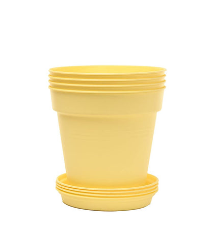 Mintra Garden Pots, 4 Pack Bulk Plastic Plant Pots with Drainage Tray, Round Indoor & Outdoor Decorative Planters with Drain Holes for Flowers, Herbs & Plants, 19cm Diameter – Fuchsia, 7.5in Wide