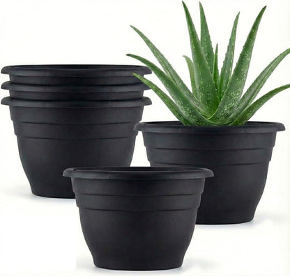 RooTrimmer 5 Pack 10 Inch Plant Pots for Indoor Outdoor,Plastic Floor Planters with Drainage Holes,Lightweight Flower Pots for Home,Patio & Garden(Grey)