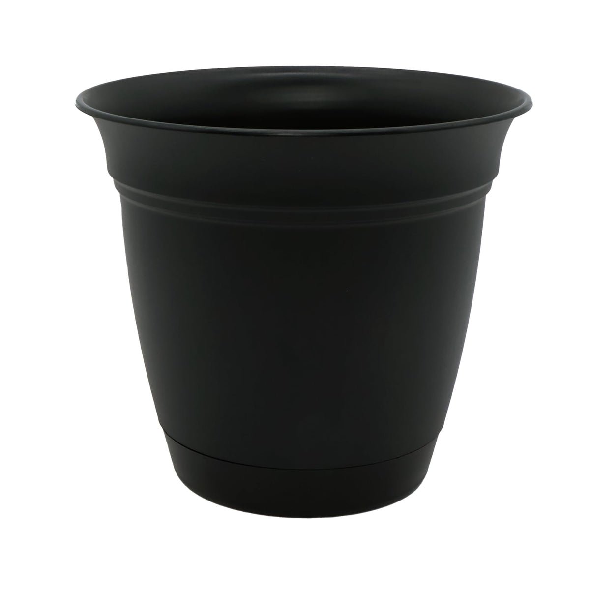 The HC Companies Eclipse Round Planter with Saucer - Outdoor & Indoor Plant Pot with Drainage Holes - Lightweight, UV-Resistant Plastic Pots for Plants, Flowers & Herbs (16" Warm Gray, Pack of 1)