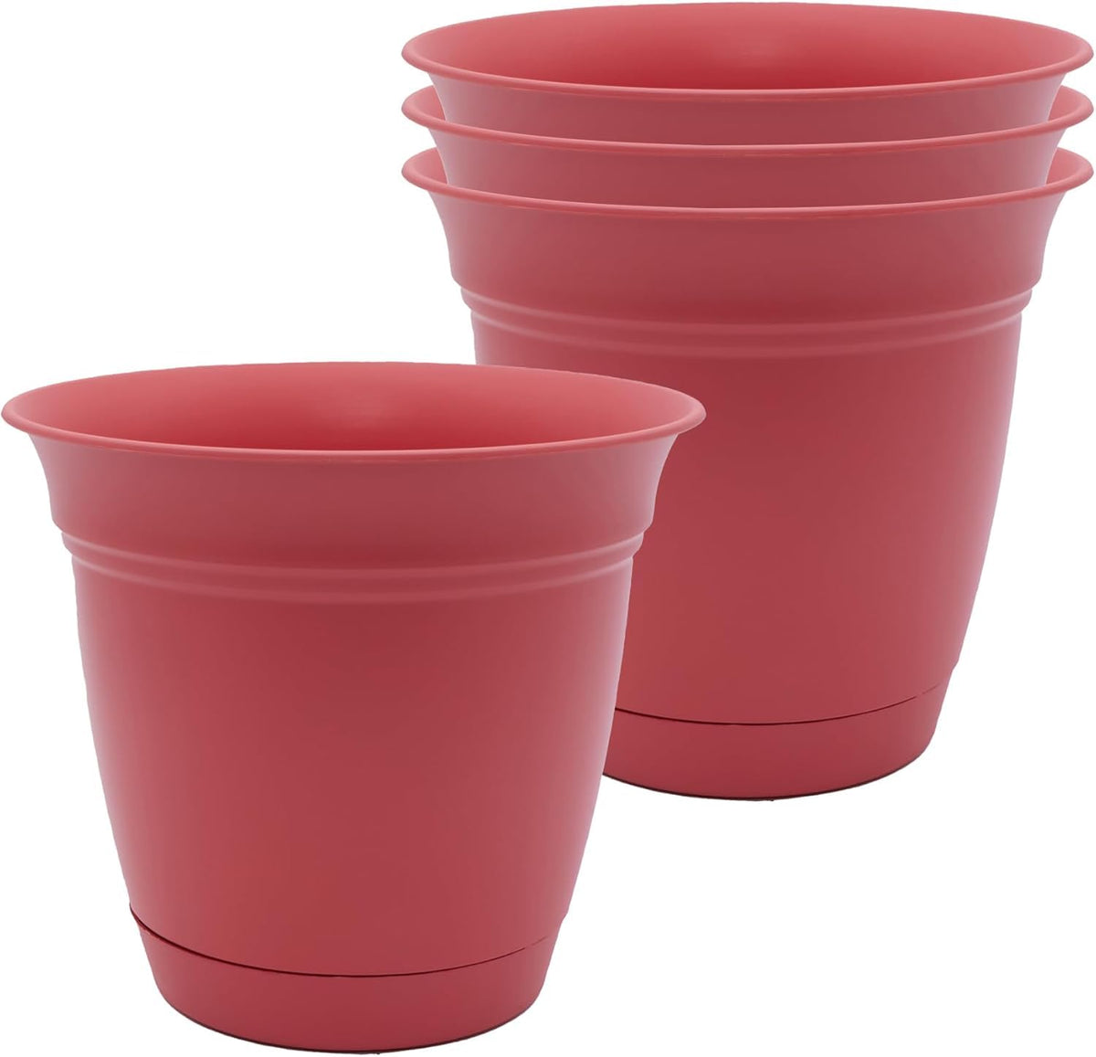The HC Companies Eclipse Round Planter with Saucer - Outdoor & Indoor Plant Pot with Drainage Holes - Lightweight, UV-Resistant Plastic Pots for Plants, Flowers & Herbs (16" Warm Gray, Pack of 1)