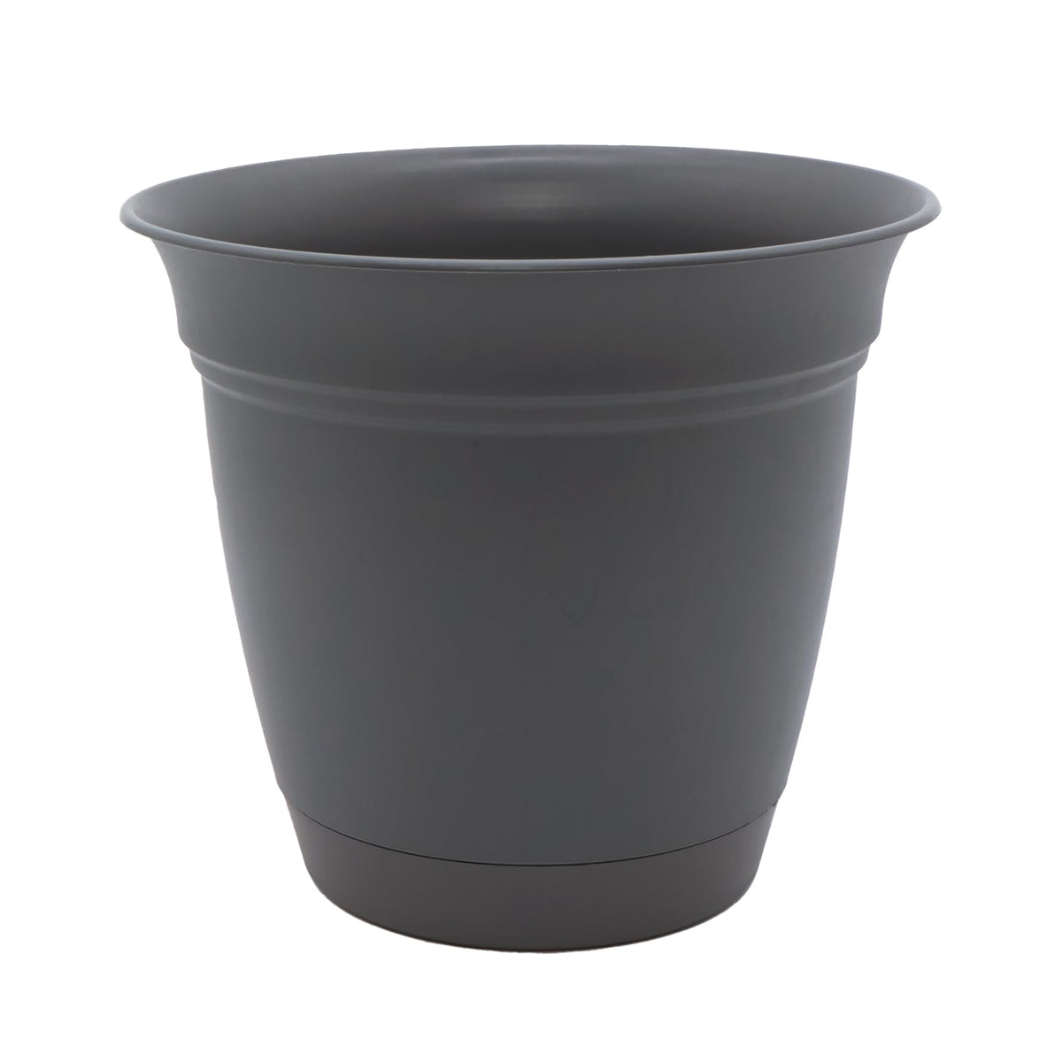 The HC Companies Eclipse Round Planter with Saucer - Outdoor & Indoor Plant Pot with Drainage Holes - Lightweight, UV-Resistant Plastic Pots for Plants, Flowers & Herbs (16" Warm Gray, Pack of 1)