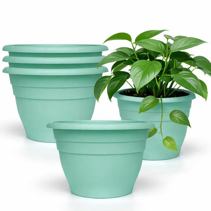 RooTrimmer 5 Pack 10 Inch Plant Pots for Indoor Outdoor,Plastic Floor Planters with Drainage Holes,Lightweight Flower Pots for Home,Patio & Garden(Grey)