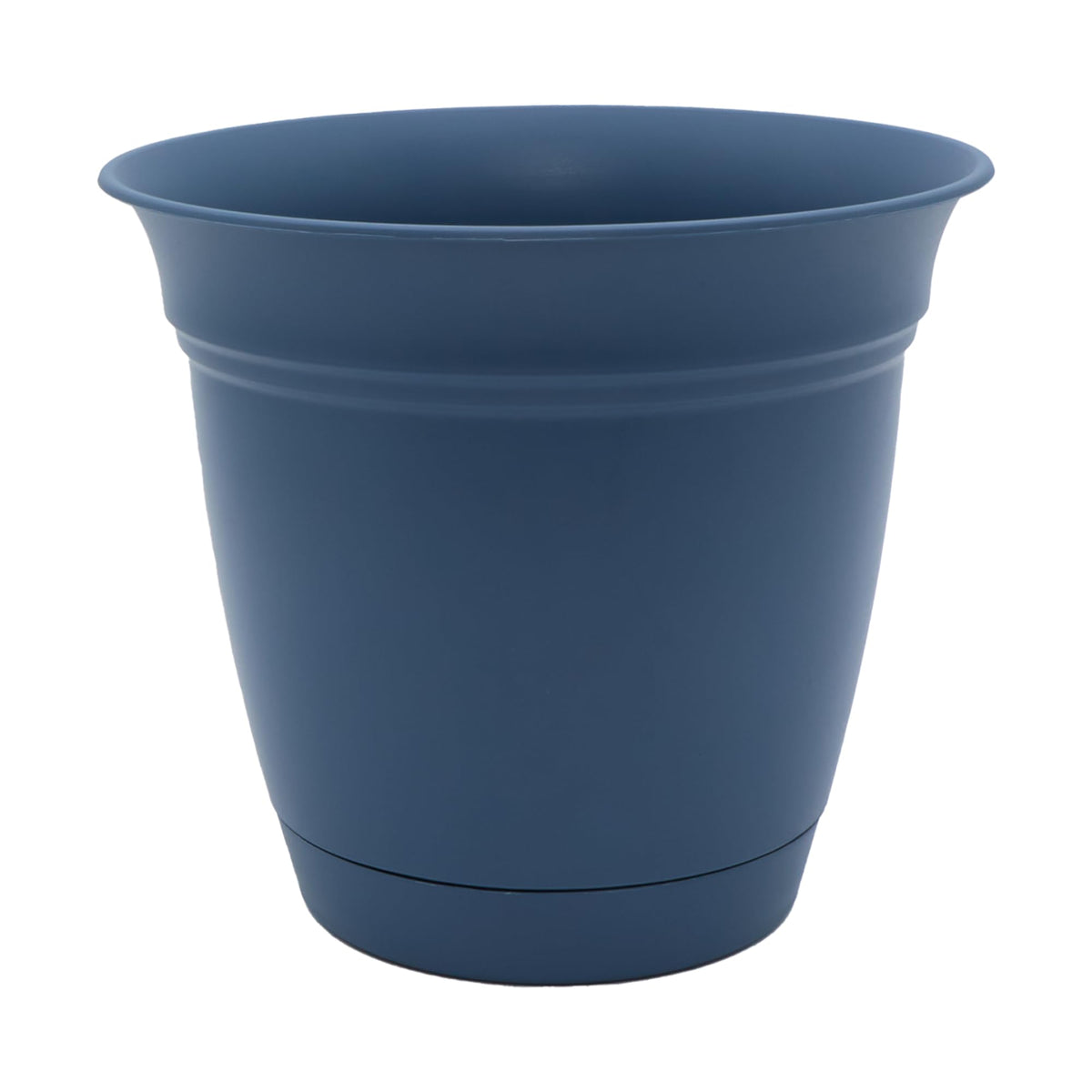 The HC Companies Eclipse Round Planter with Saucer - Outdoor & Indoor Plant Pot with Drainage Holes - Lightweight, UV-Resistant Plastic Pots for Plants, Flowers & Herbs (16" Warm Gray, Pack of 1)