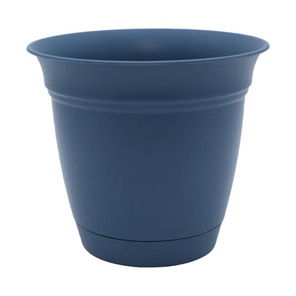 The HC Companies Eclipse Round Planter with Saucer - Outdoor & Indoor Plant Pot with Drainage Holes - Lightweight, UV-Resistant Plastic Pots for Plants, Flowers & Herbs (16" Warm Gray, Pack of 1)