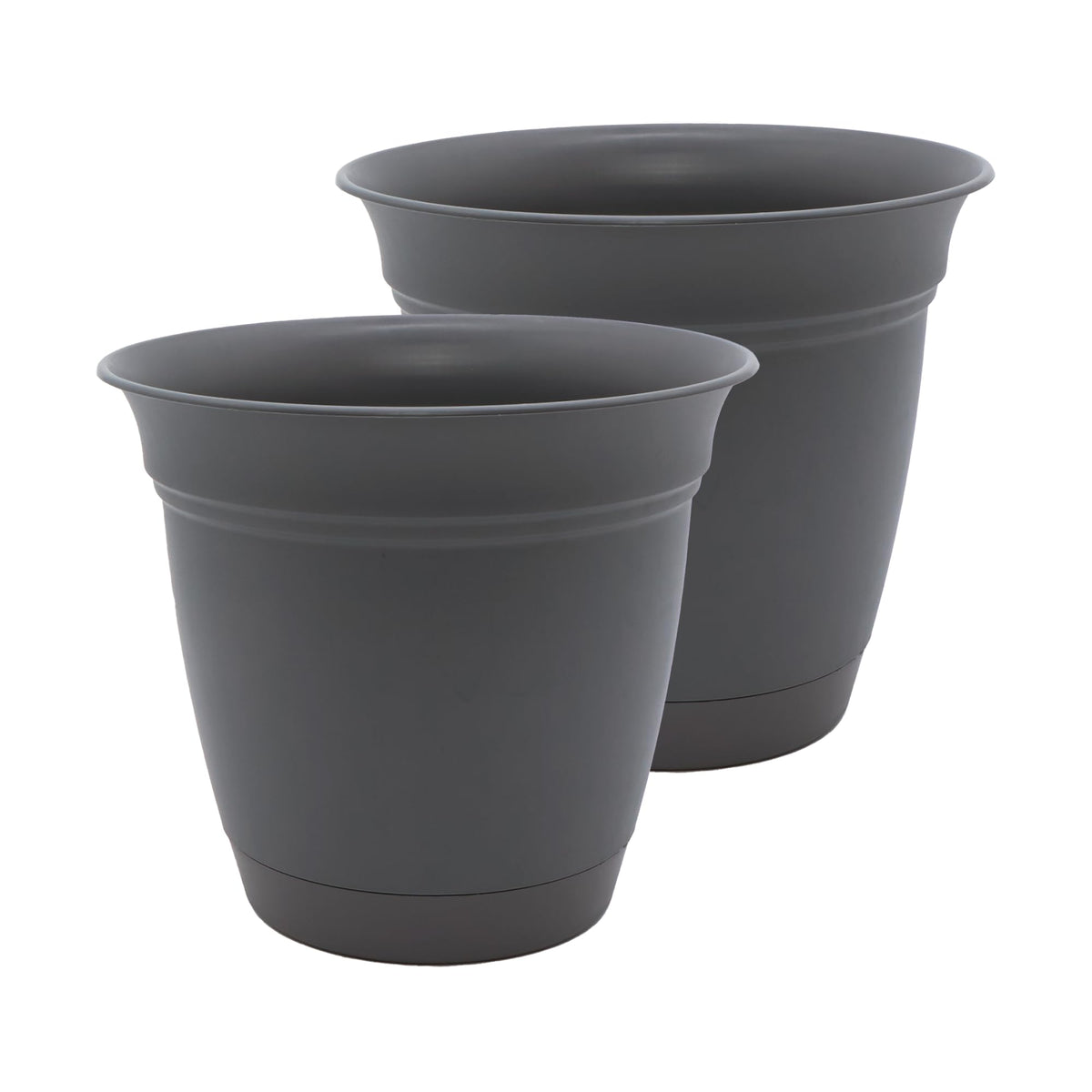 The HC Companies Eclipse Round Planter with Saucer - Outdoor & Indoor Plant Pot with Drainage Holes - Lightweight, UV-Resistant Plastic Pots for Plants, Flowers & Herbs (16" Warm Gray, Pack of 1)