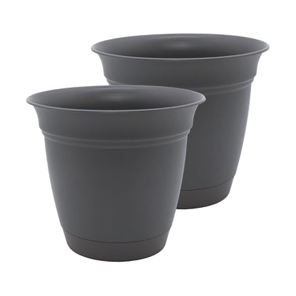 The HC Companies Eclipse Round Planter with Saucer - Outdoor & Indoor Plant Pot with Drainage Holes - Lightweight, UV-Resistant Plastic Pots for Plants, Flowers & Herbs (20" Black, Pack of 1)